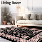 Pink floral garden black Rug