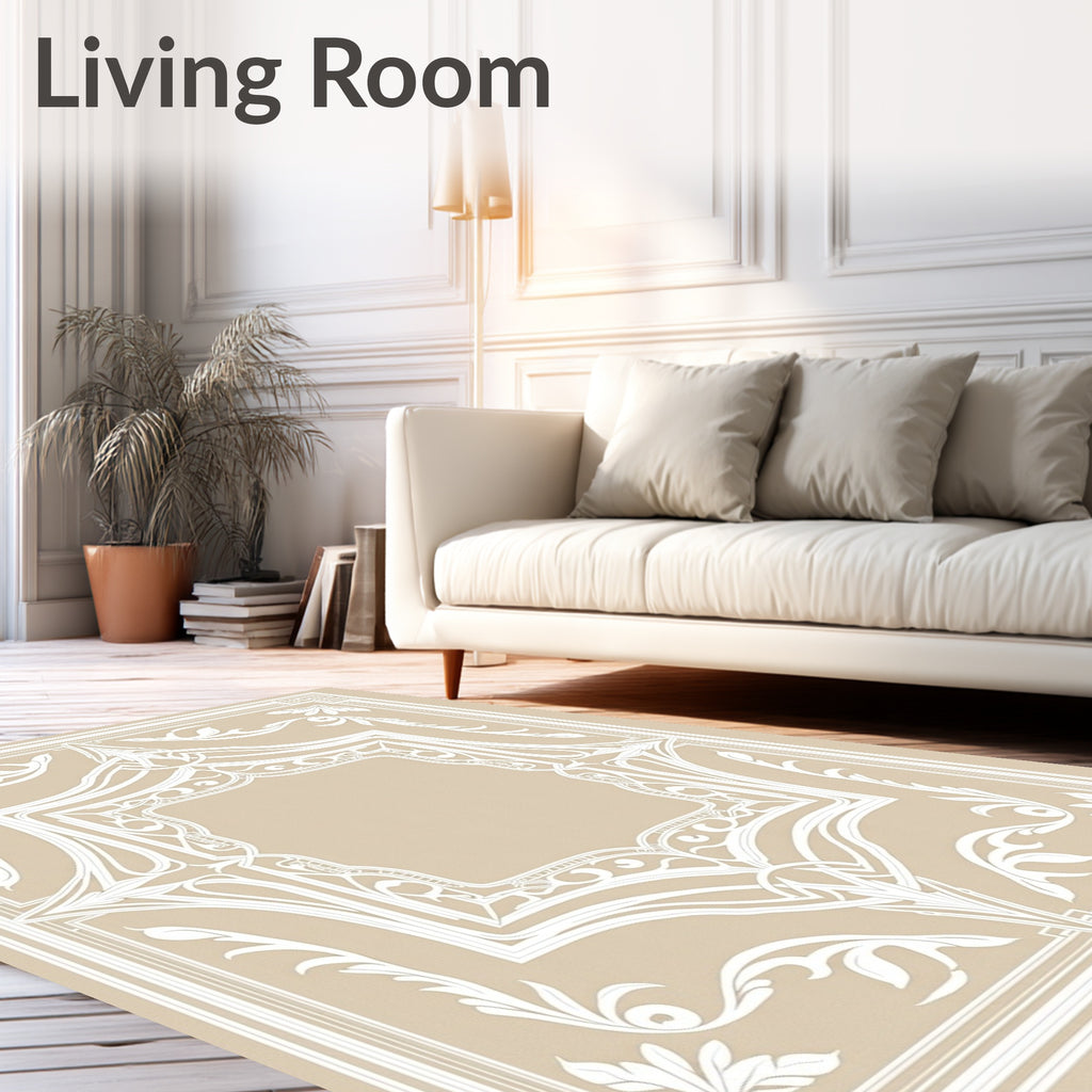 Elegant Cream White Floral Border Rug