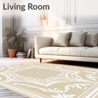 Elegant Cream White Floral Border Rug