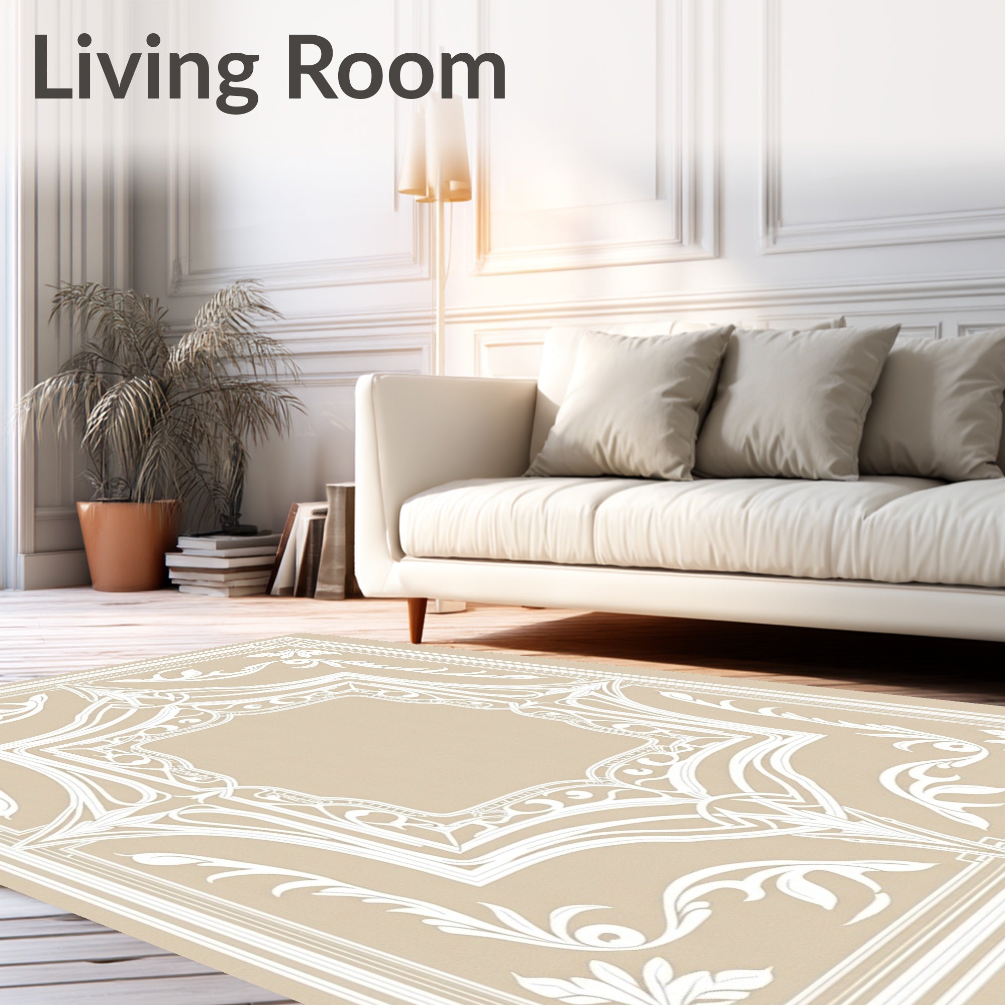 Elegant Cream White Floral Border Rug