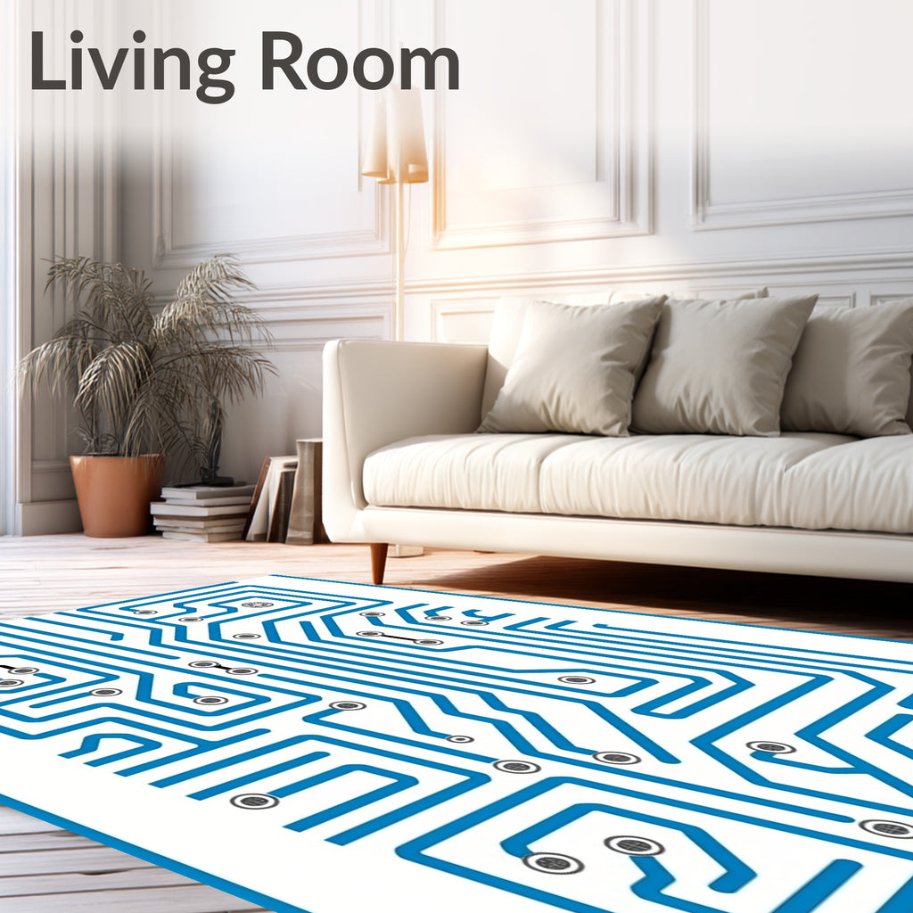 Electric Blue Circuit Board Lines Rug