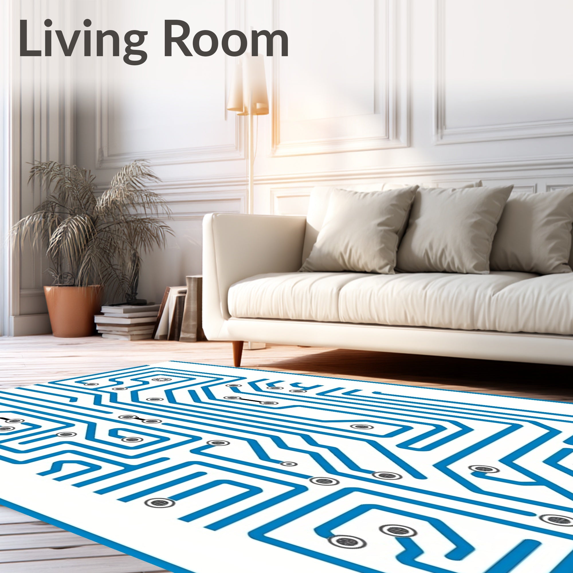 Electric Blue Circuit Board Lines Rug