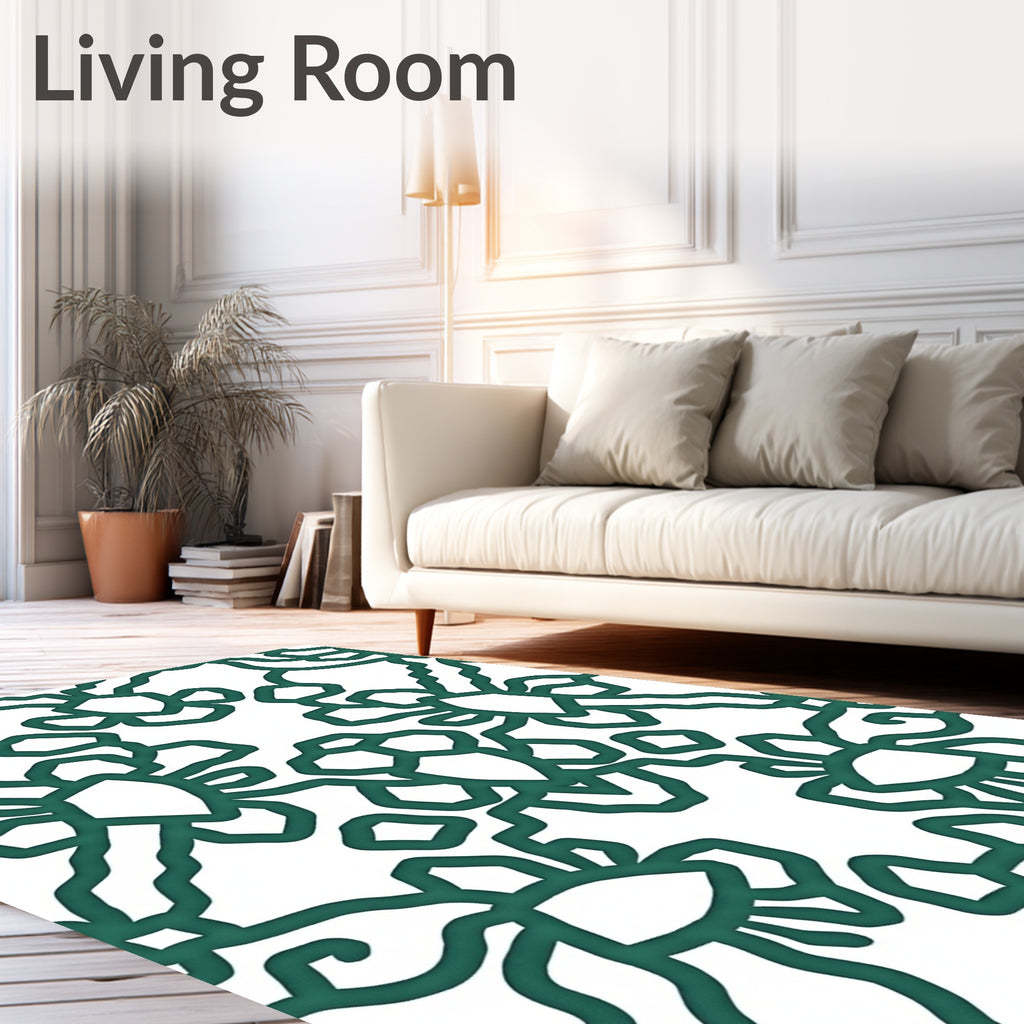 Deep Teal Vine Floral Medallion Rug
