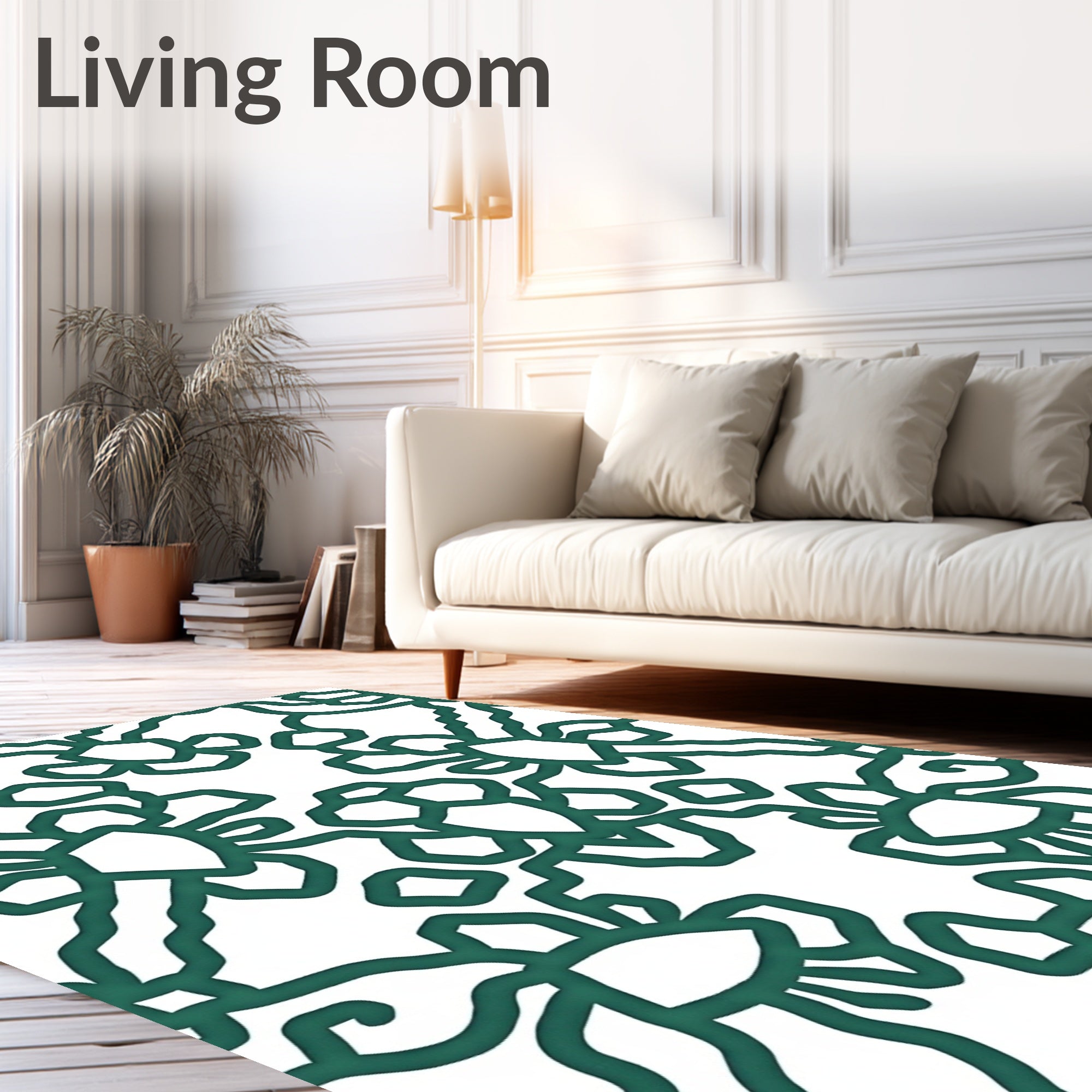 Deep Teal Vine Floral Medallion Rug