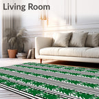 Green Leaf Vines Black White Stripes Rug