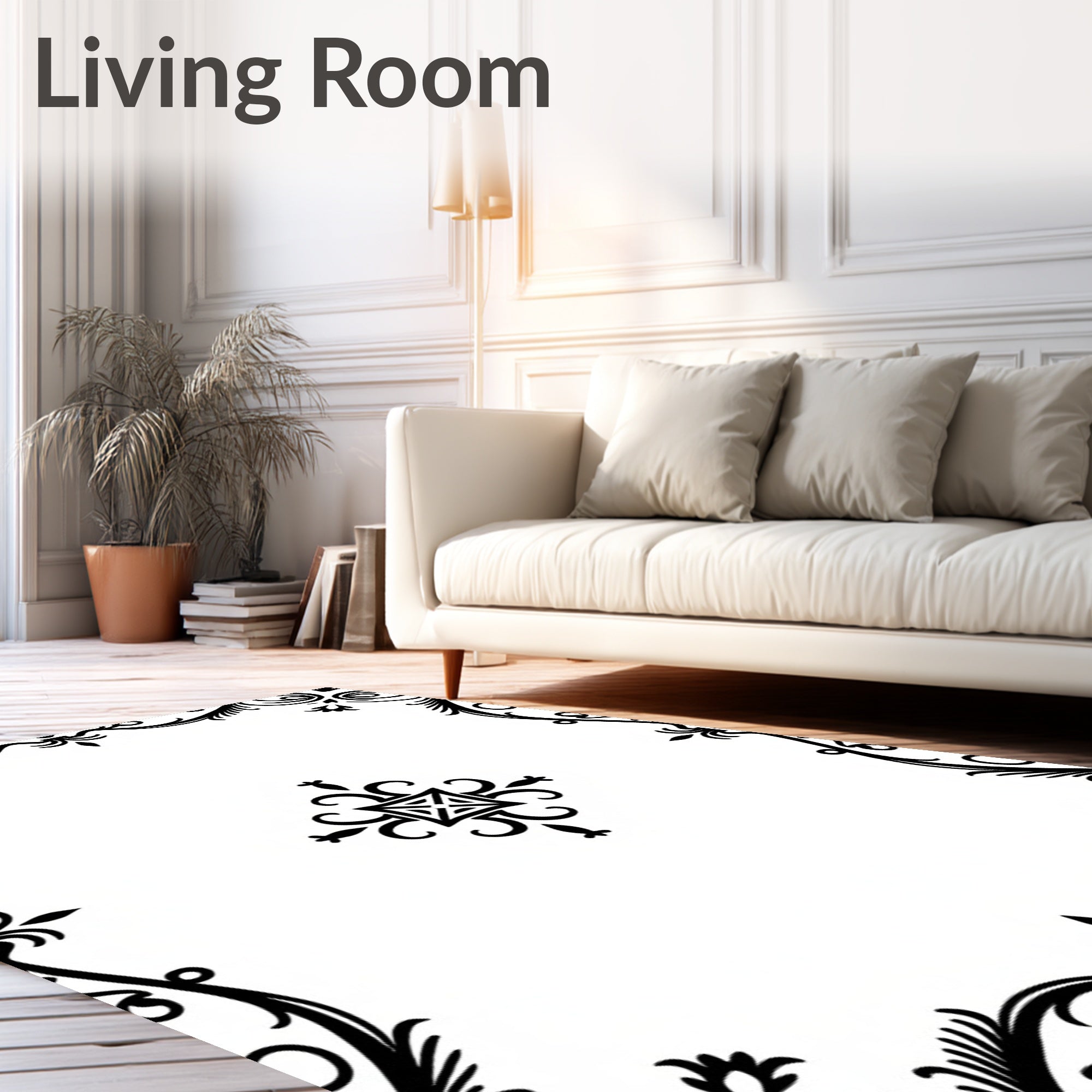 Black Baroque Filigree Square Motif Rug