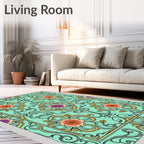 Aqua Floral Medallion Art Nouveau Rug