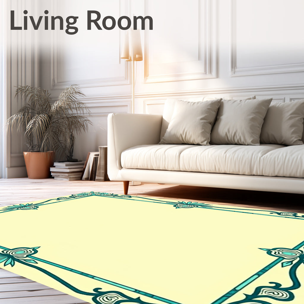 Turquoise Vintage Floral Border Rug