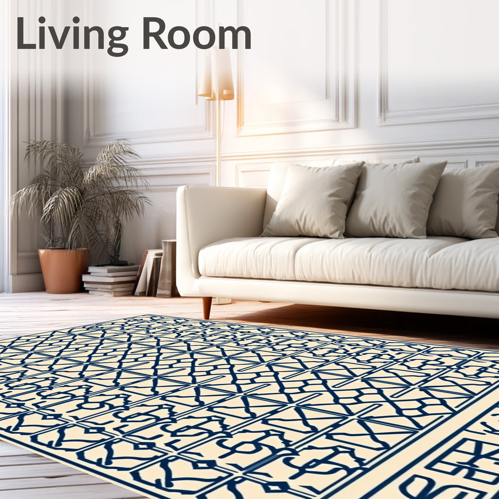 Navy Blue Interlocking Geometric Lattice Rug