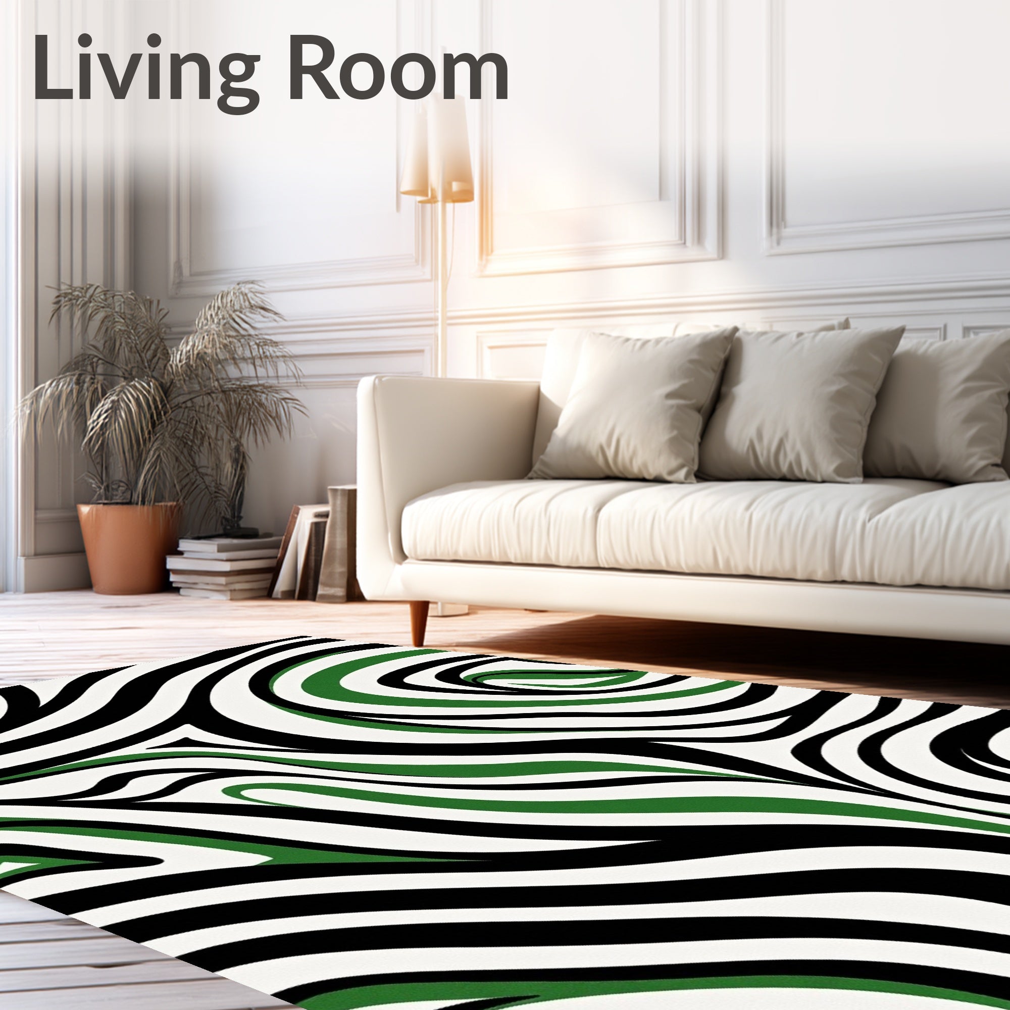 Bold Green Swirl Abstract Rug