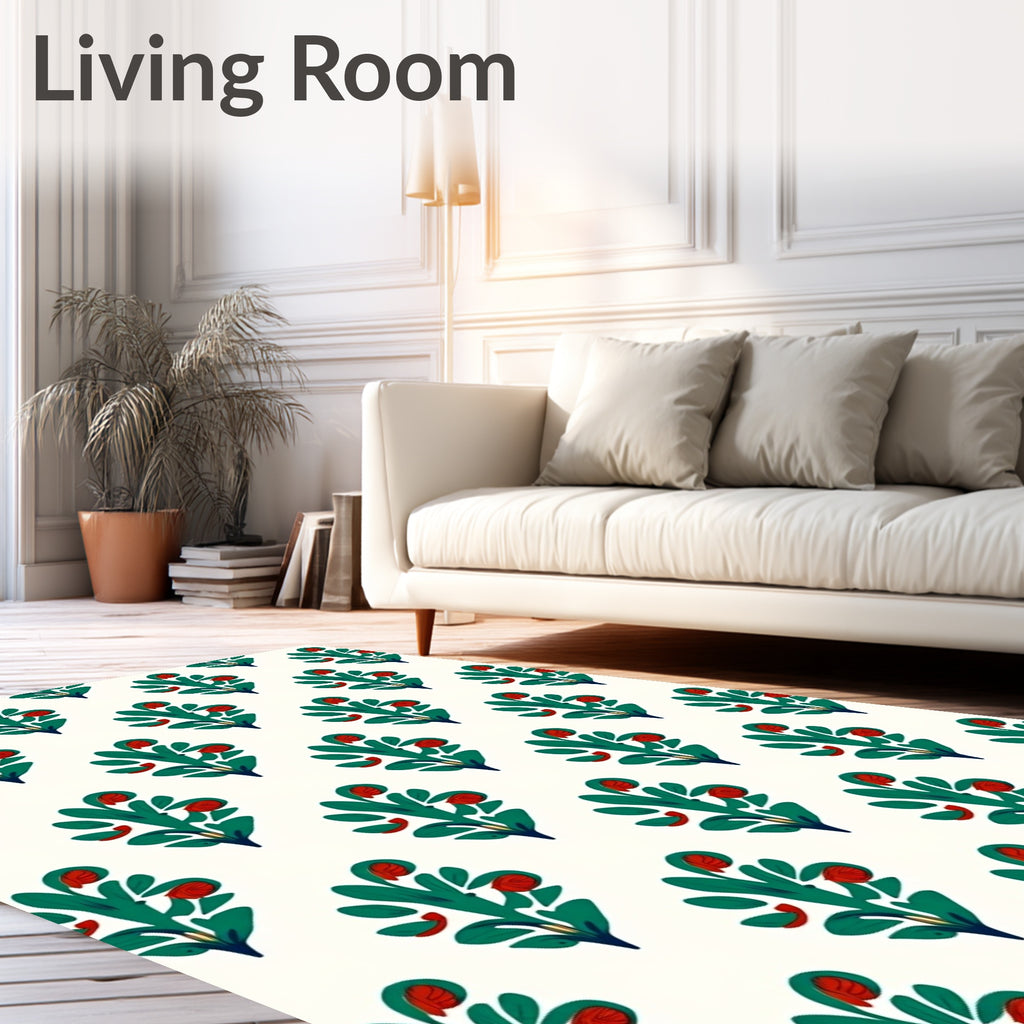 Green Red Budding Branch Repeat Rug