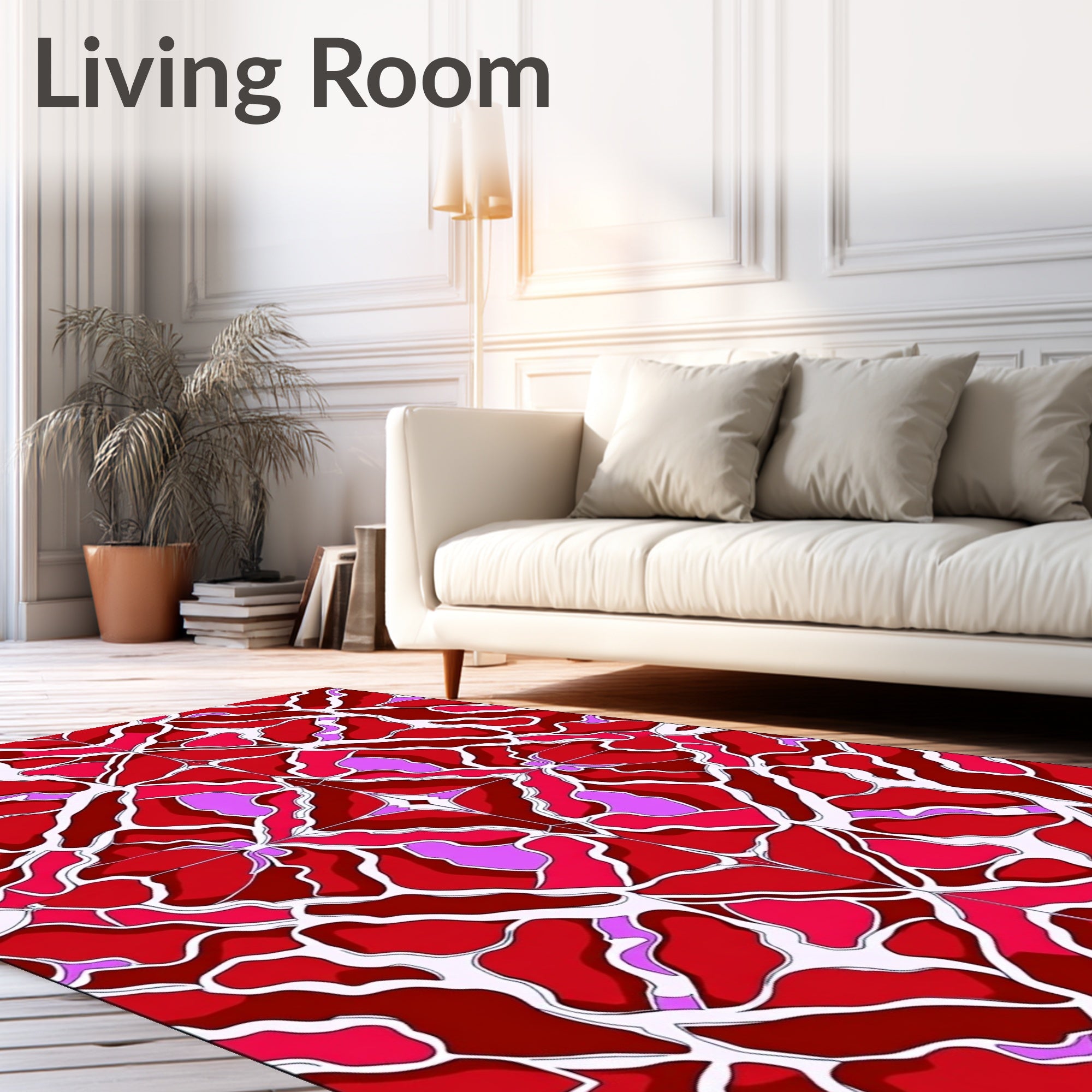 Crimson Pink White Organic Symmetry Rug