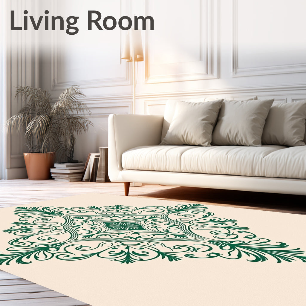 Elegant Green Victorian Floral Medallion Rug