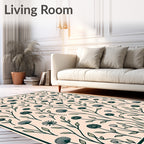 Dark Green Floral Branches On Peach Background Rug
