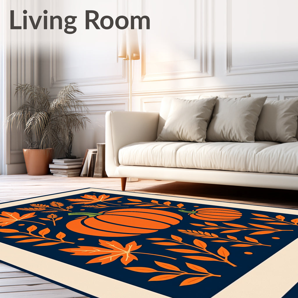 Orange Pumpkin Maple Leaf Harvest Assemblage Rug
