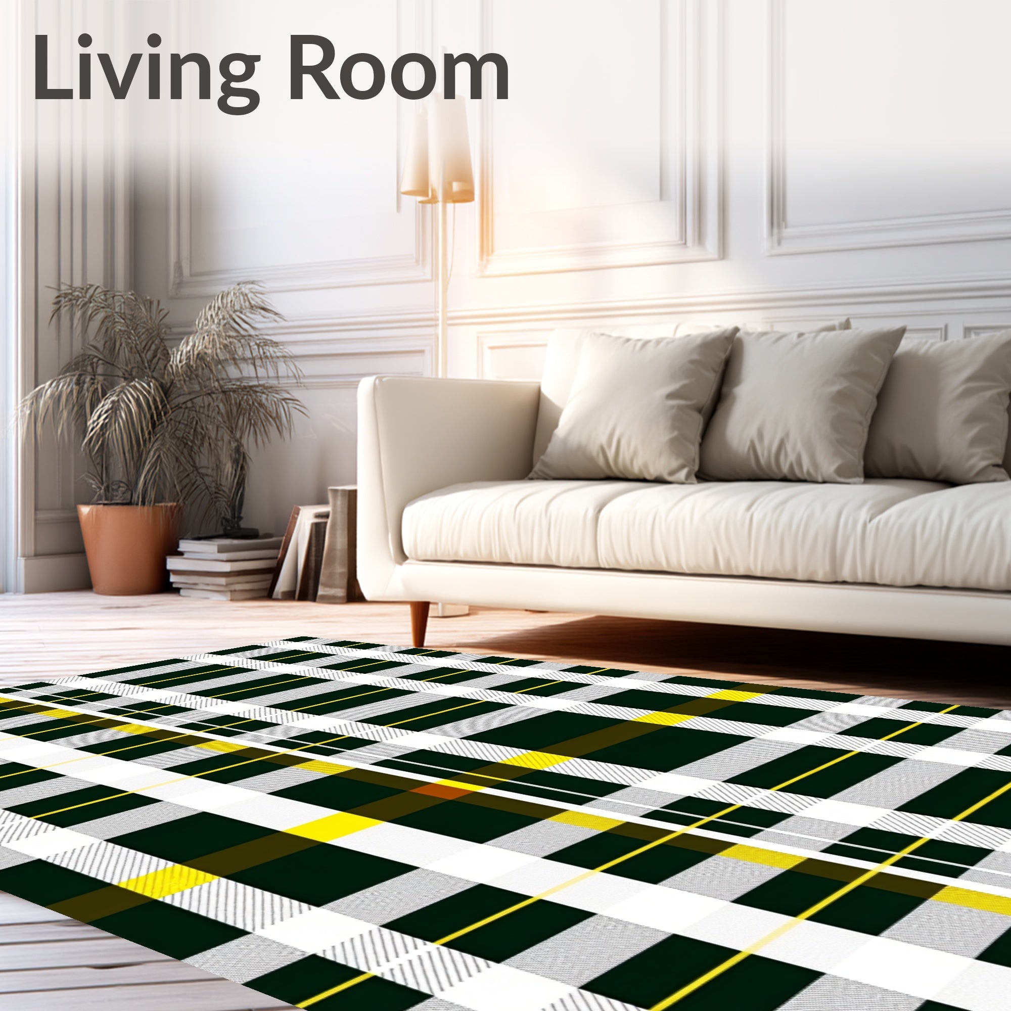 Bold Green Yellow Plaid Checkered Rug