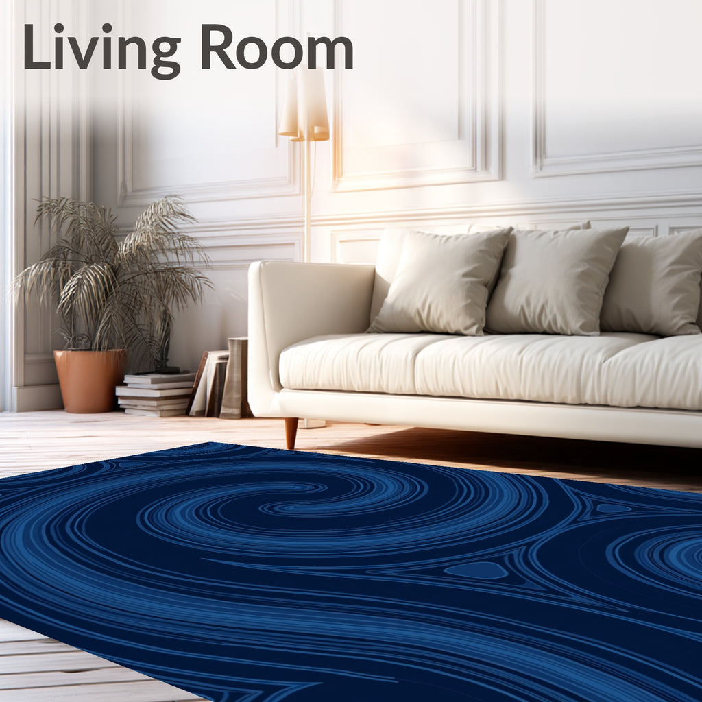 Deep Blue Swirls and Triangles Rug