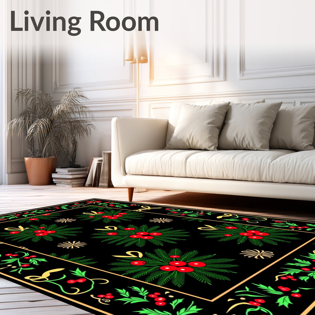 Crimson Holly Berry Garland Border Rug