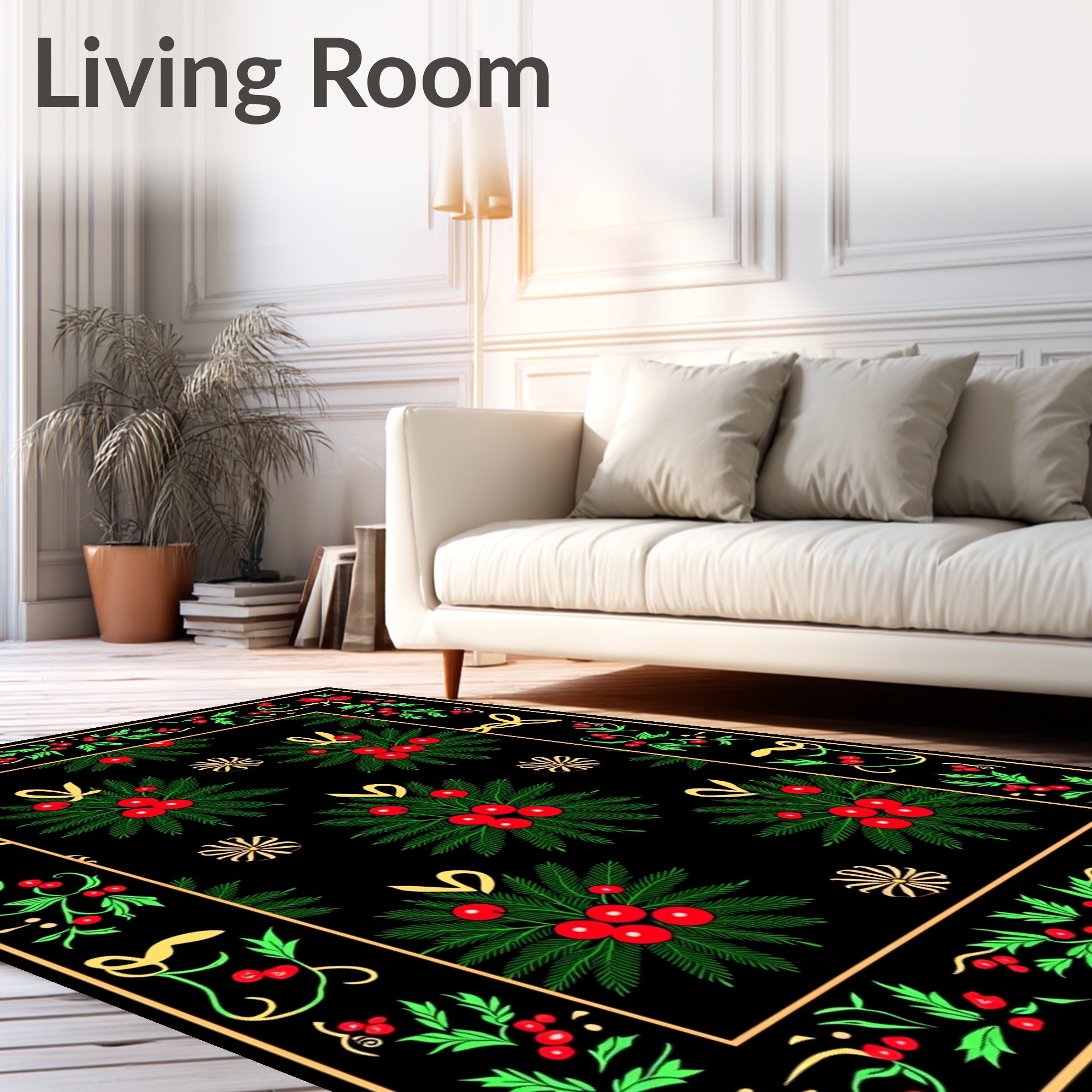 Crimson Holly Berry Garland Border Rug