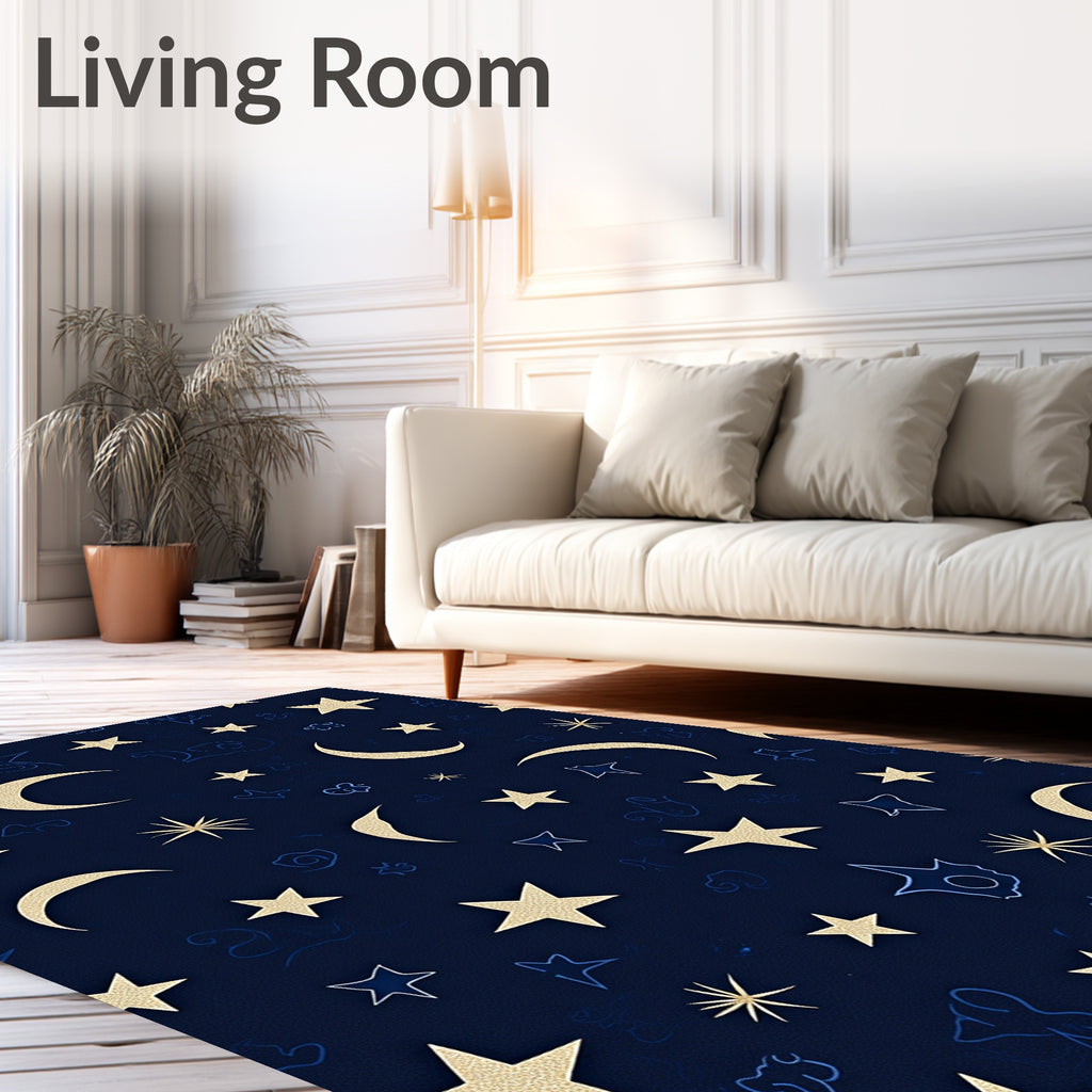 Golden Moon Starry Night Sky Rug