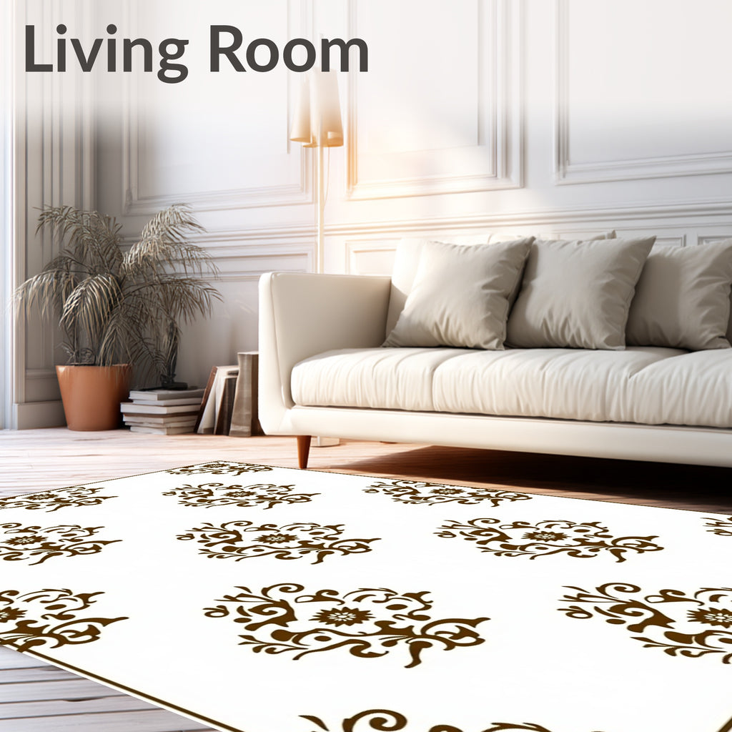 Brown Floral Scroll Medallion Rug