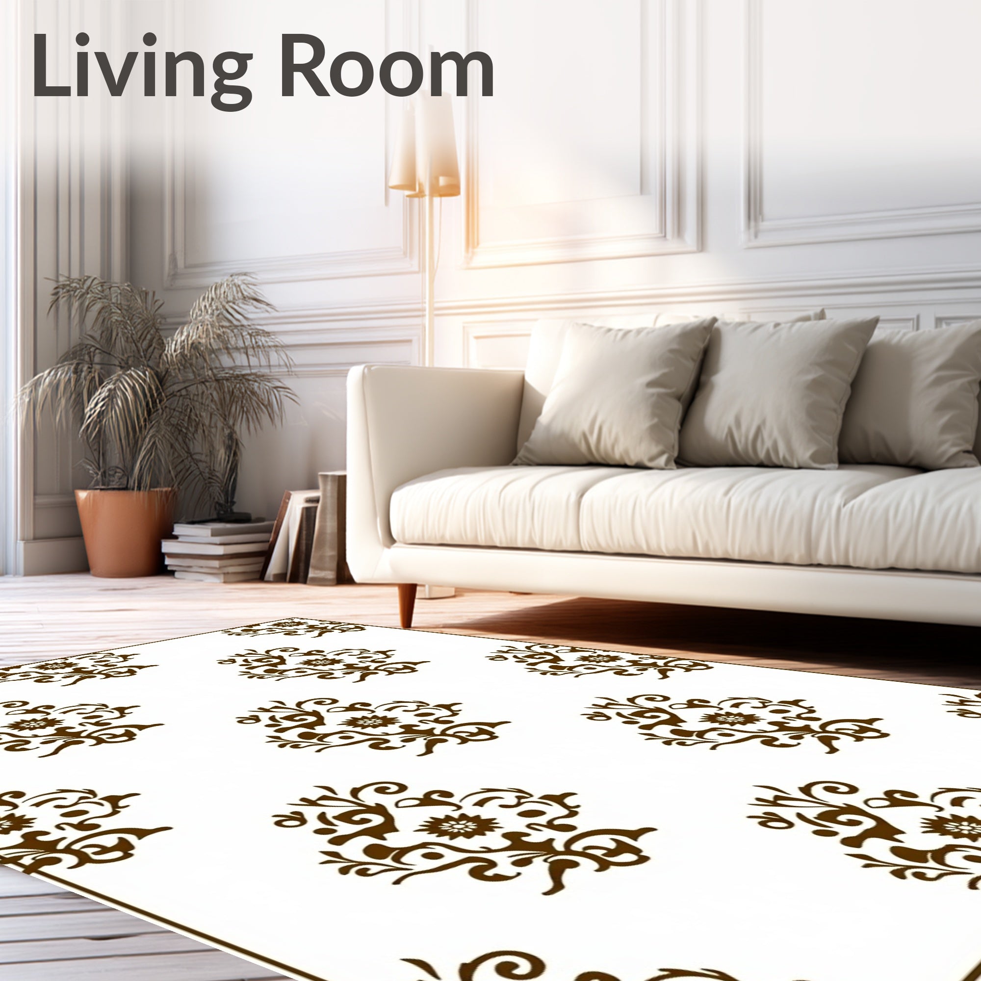 Brown Floral Scroll Medallion Rug