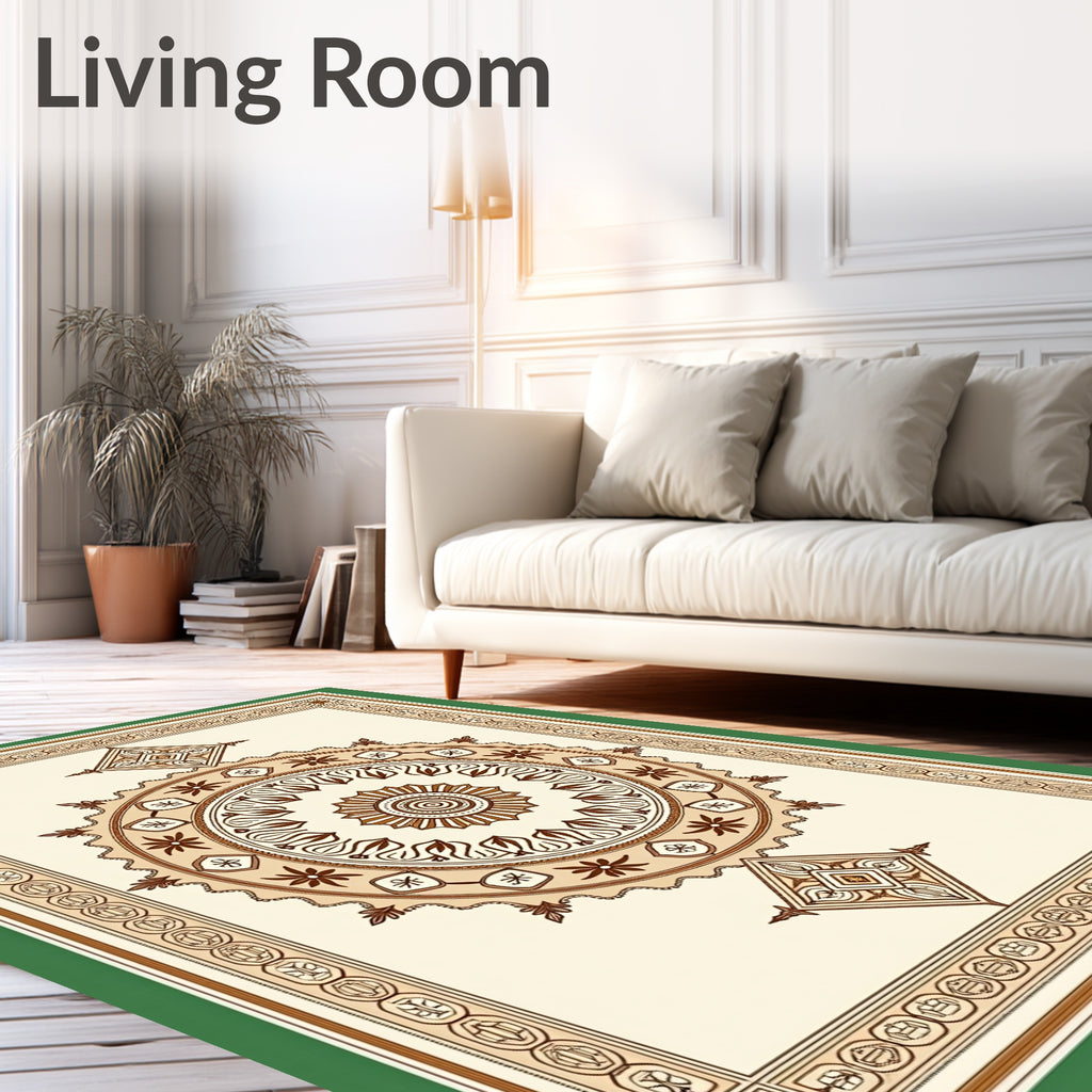 Earthy Cream Brown Mandala Border Rug