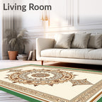 Earthy Cream Brown Mandala Border Rug