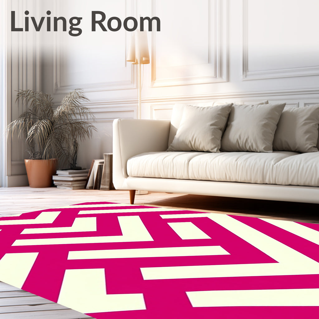 Pink And Cream Geometric Maze Rug