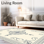 Cream Navy Filigree Medallion Border Rug
