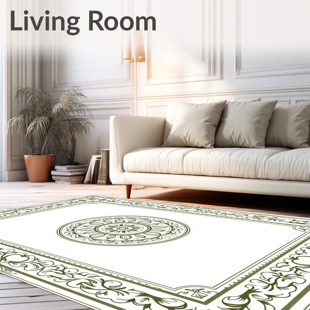 Olive Green Medallion Border Rug