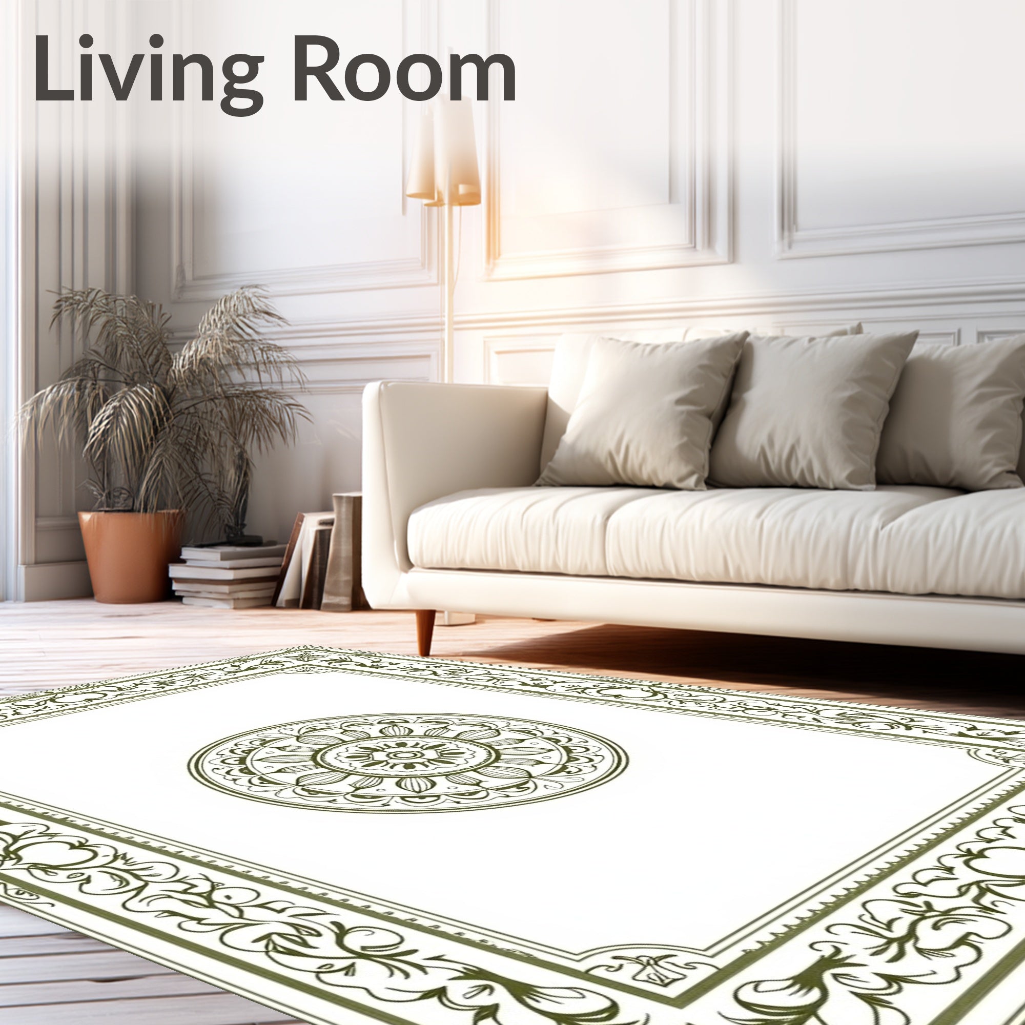 Olive Green Medallion Border Rug