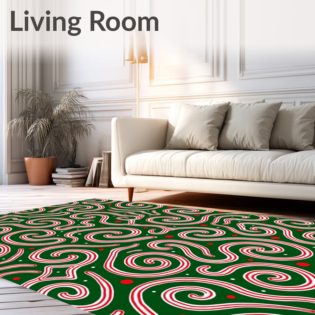 Emerald Green Swirling Candy Cane Shapes Rug