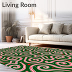 Emerald Green Swirling Candy Cane Shapes Rug