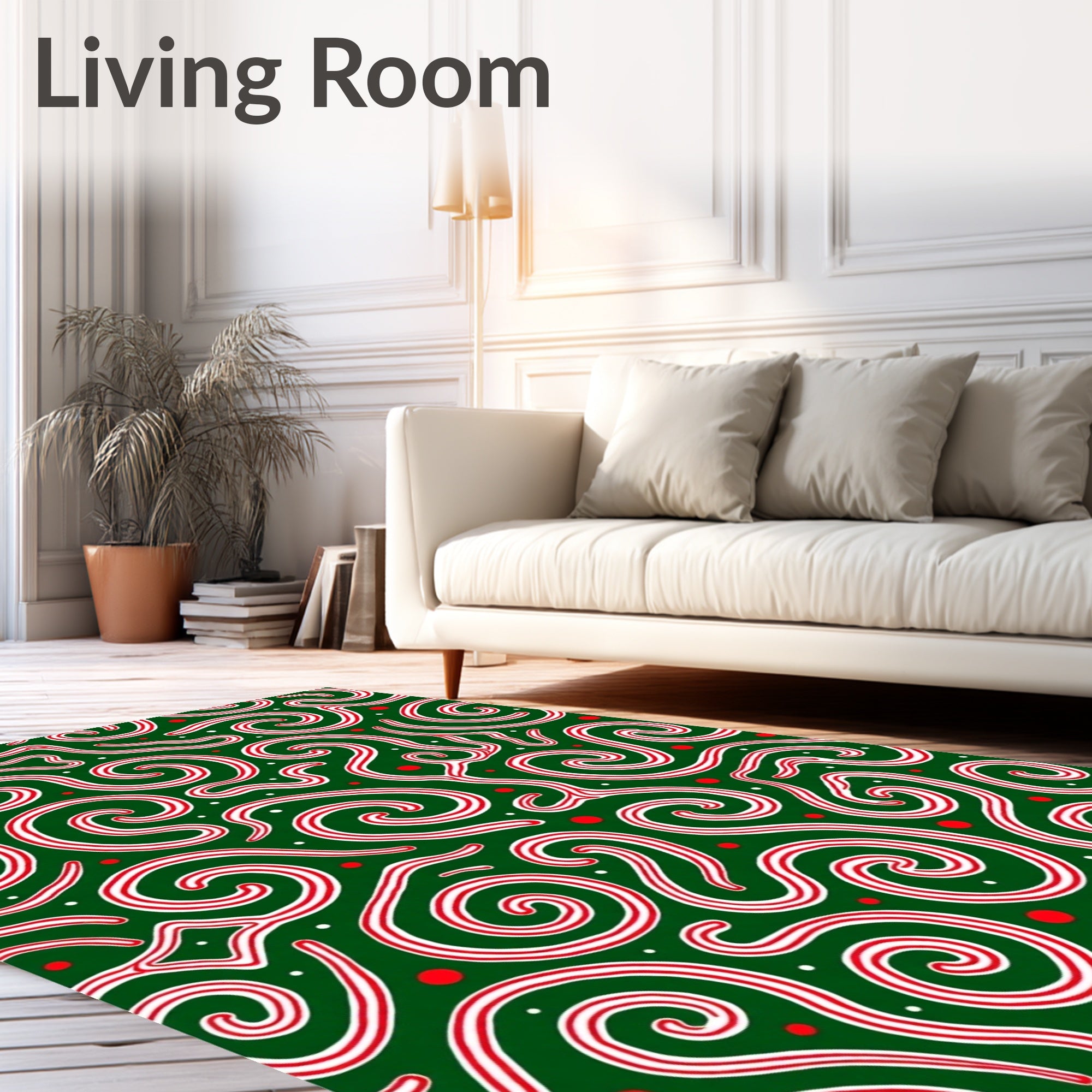 Emerald Green Swirling Candy Cane Shapes Rug