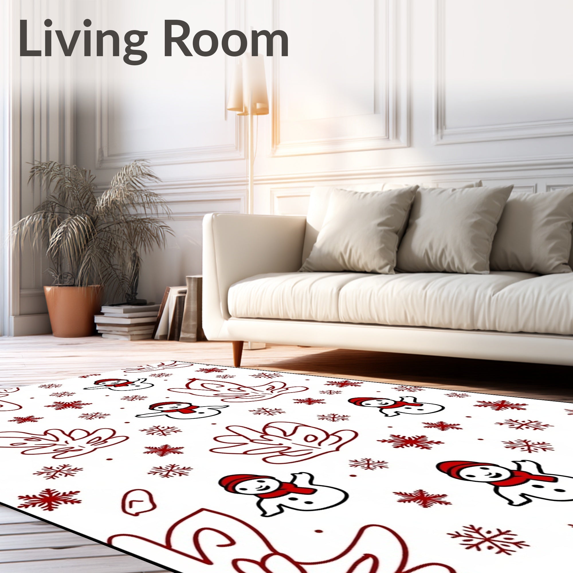Festive Red Snowman Snowflake Medley Rug