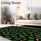 Green Palm Fronds Orange Ovals Black Rug
