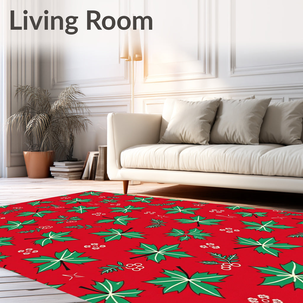 Festive Green Holly Leaf Collage Rug