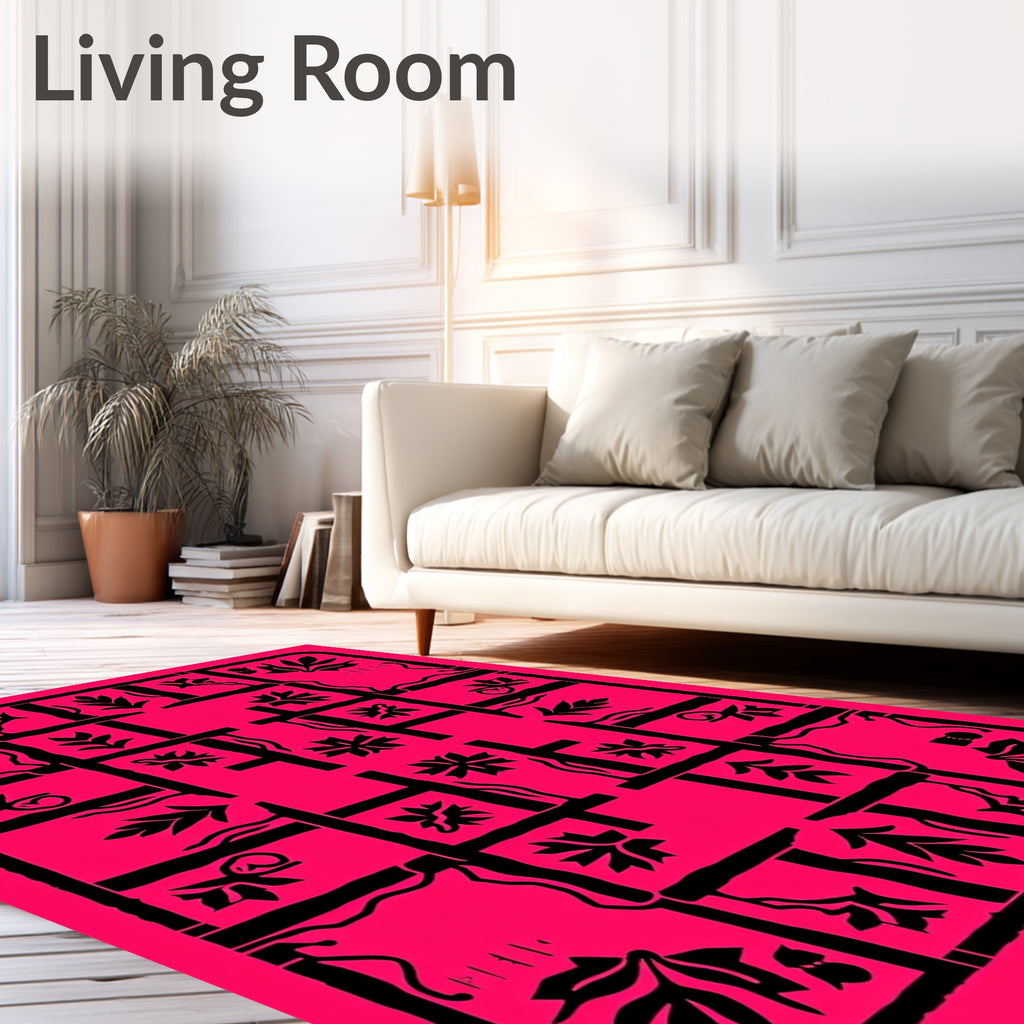 Bold Pink Floral Lattice Artwork Rug