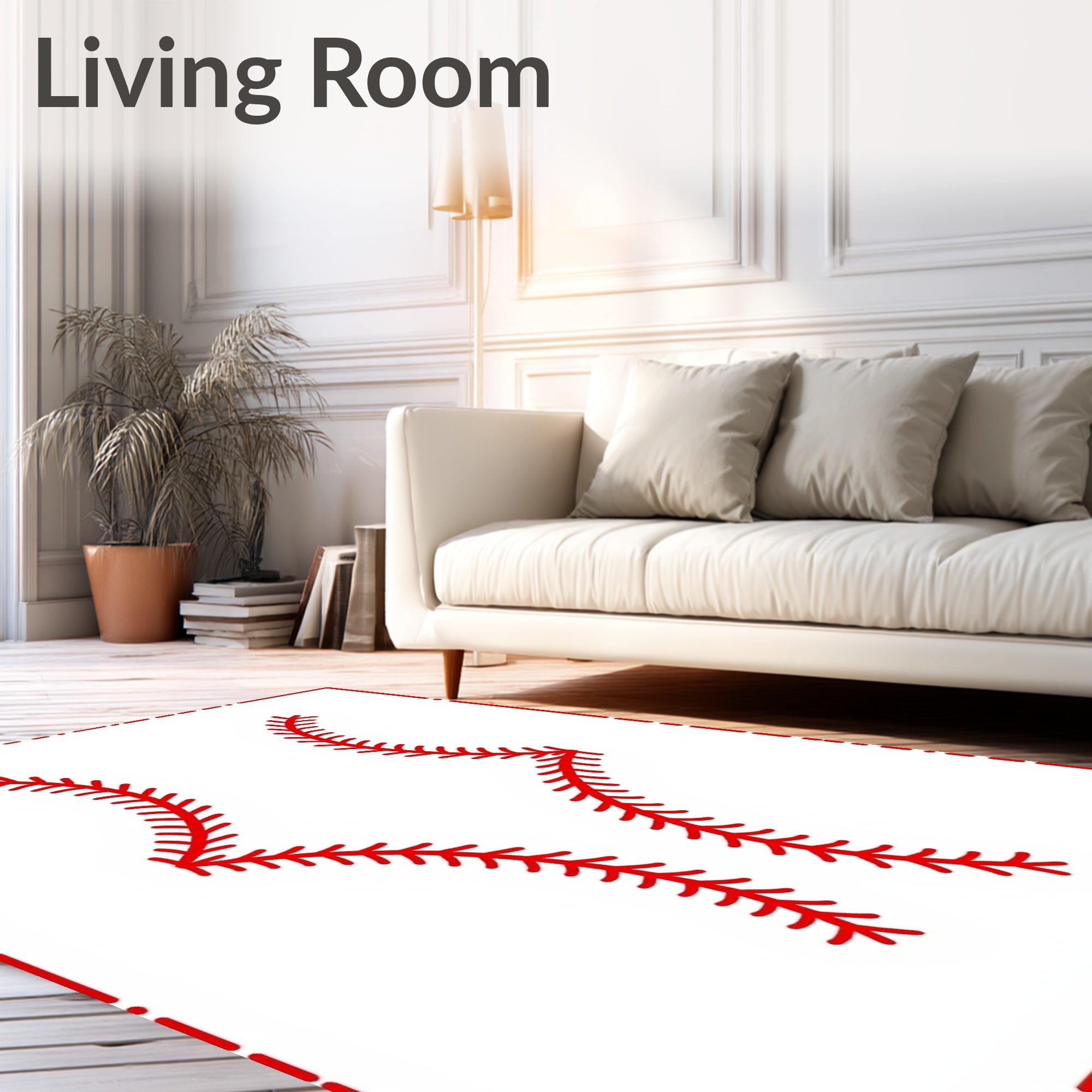 Red Baseball Stitch Lines Rug
