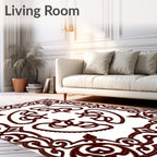 Ornate Maroon Scrollwork Interior Motif Rug