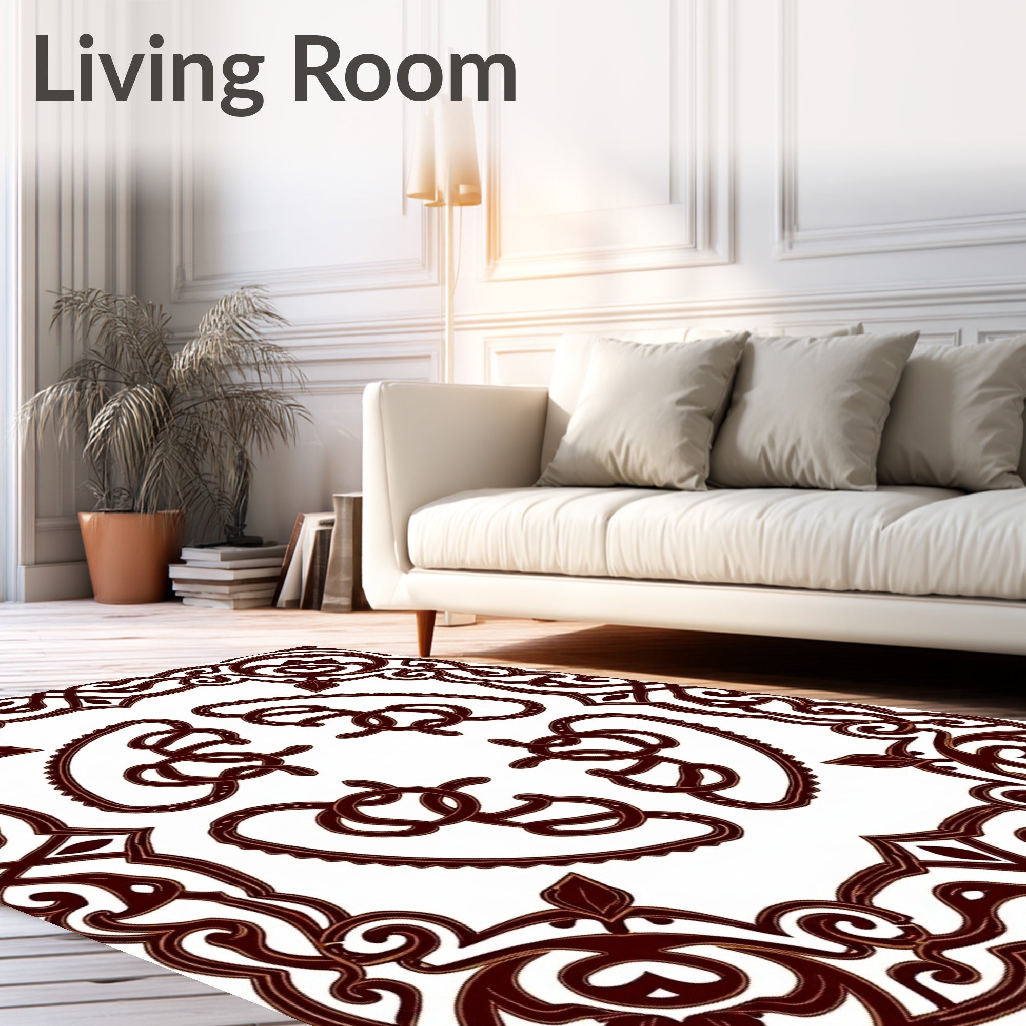 Ornate Maroon Scrollwork Interior Motif Rug