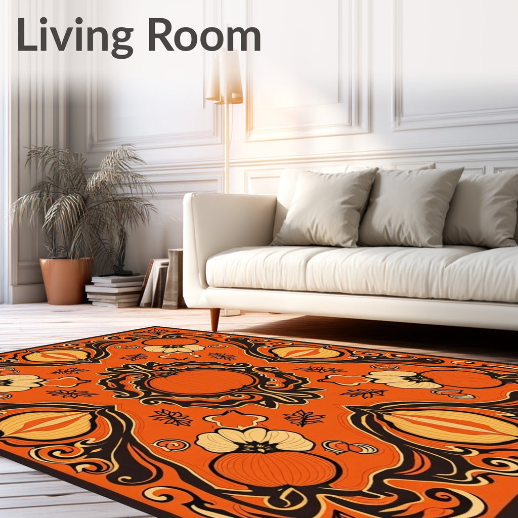 Vibrant Orange Pumpkin Floral Mandala Rug