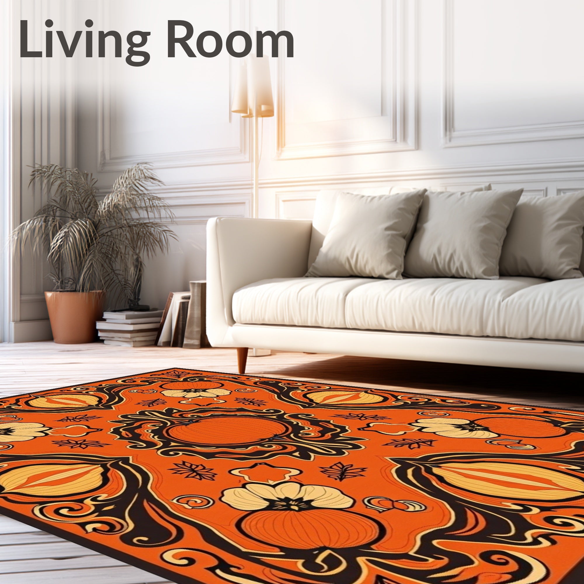 Vibrant Orange Pumpkin Floral Mandala Rug