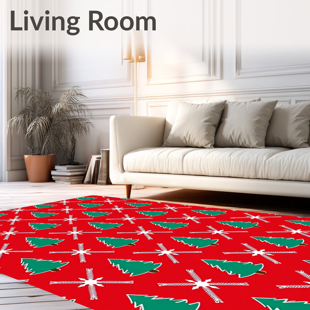 Christmas Tree Snowflake Red Pattern Rug