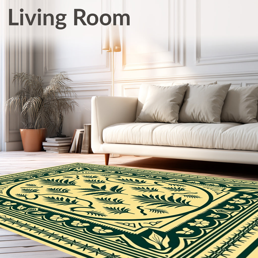 Dark Green Fern Botanical Border Rug