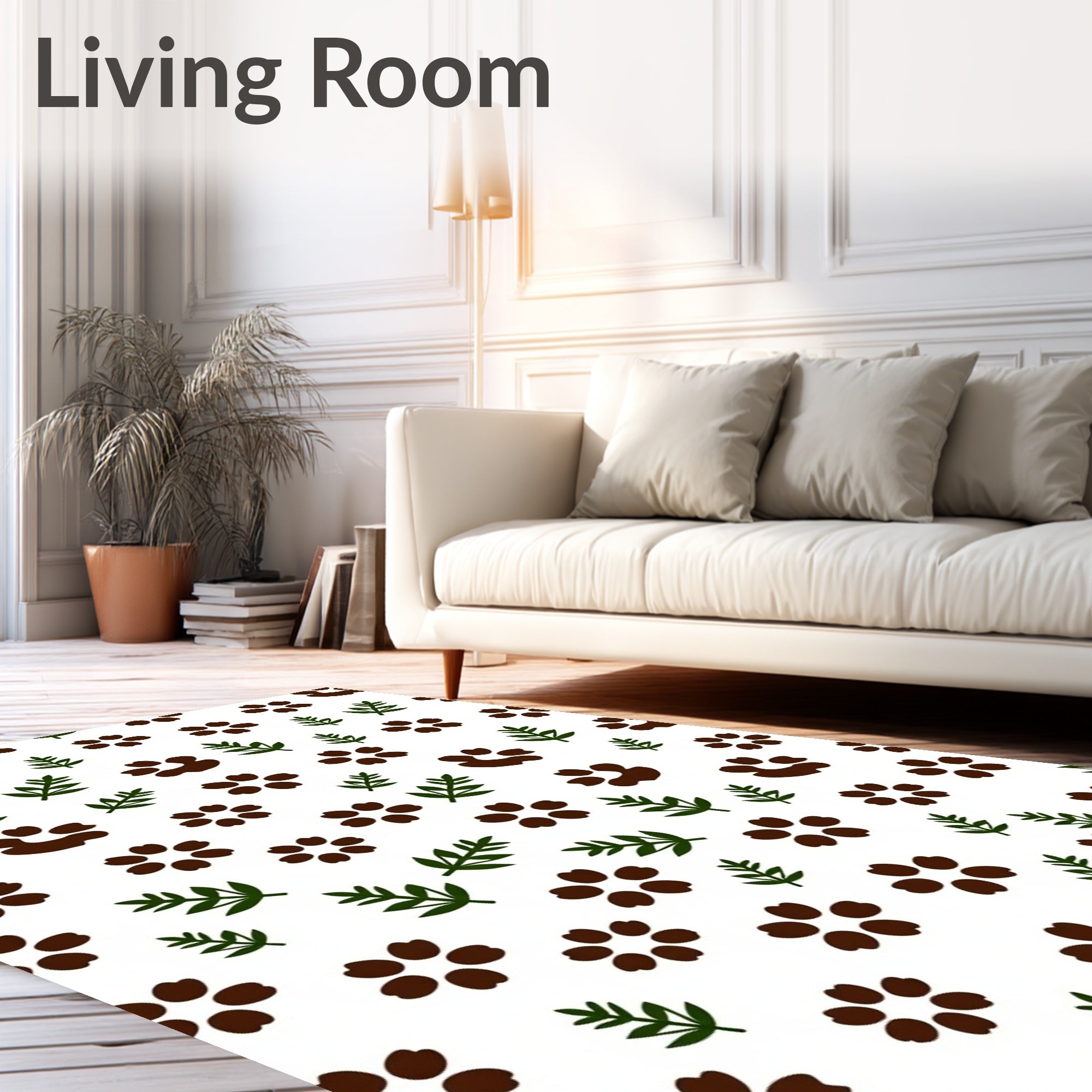 Brown Paw Prints Green Leaf Scatter Rug