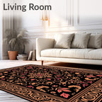Ornate Coral Floral Black Jewel Rug