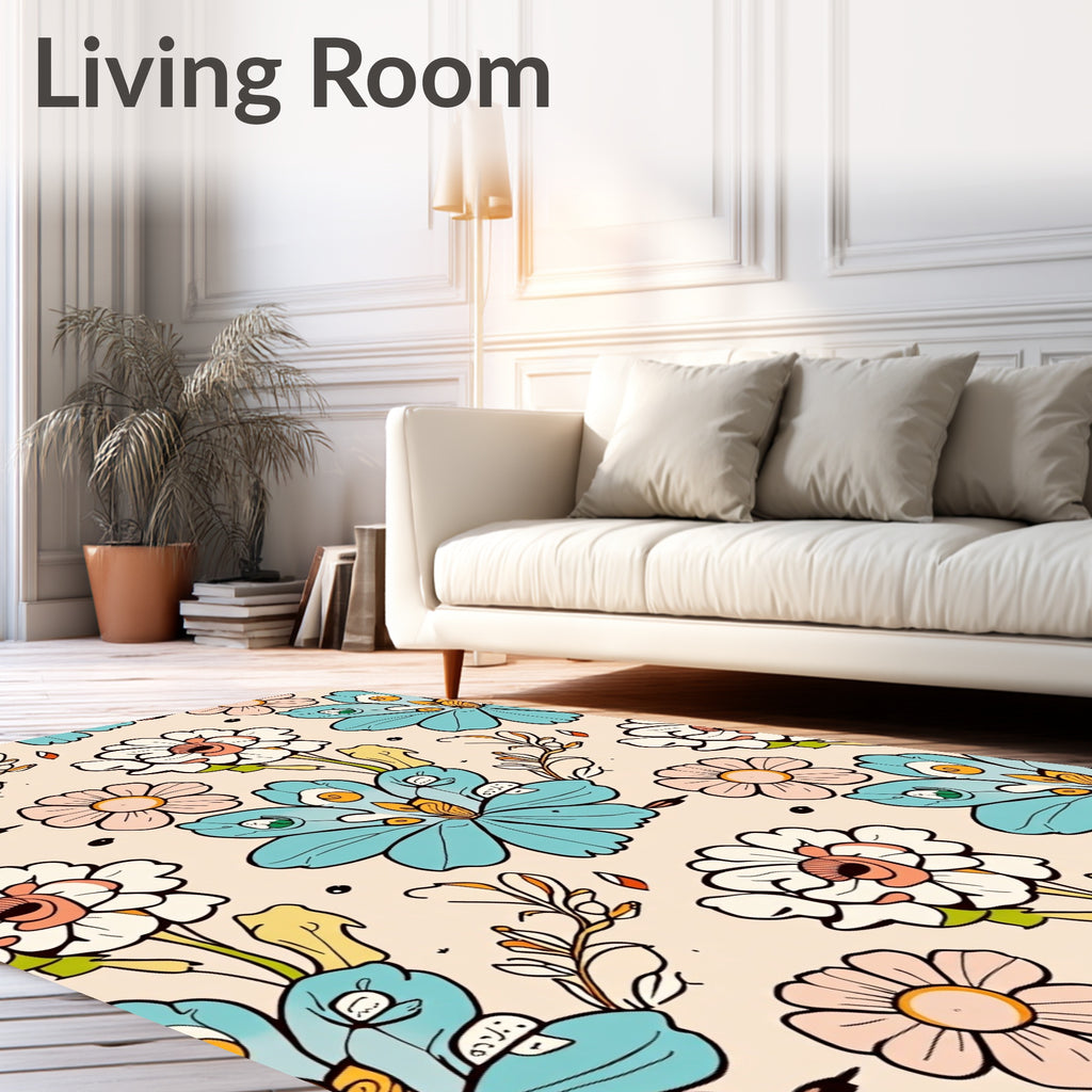 Pastel Daisy Floral Illustration Rug