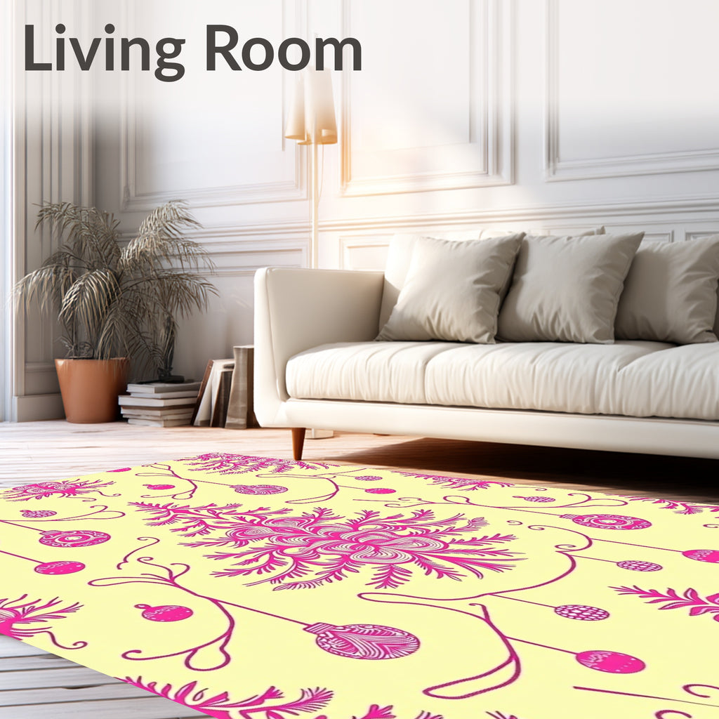 Vibrant Pink Ornate Christmas Tree Ornaments Rug